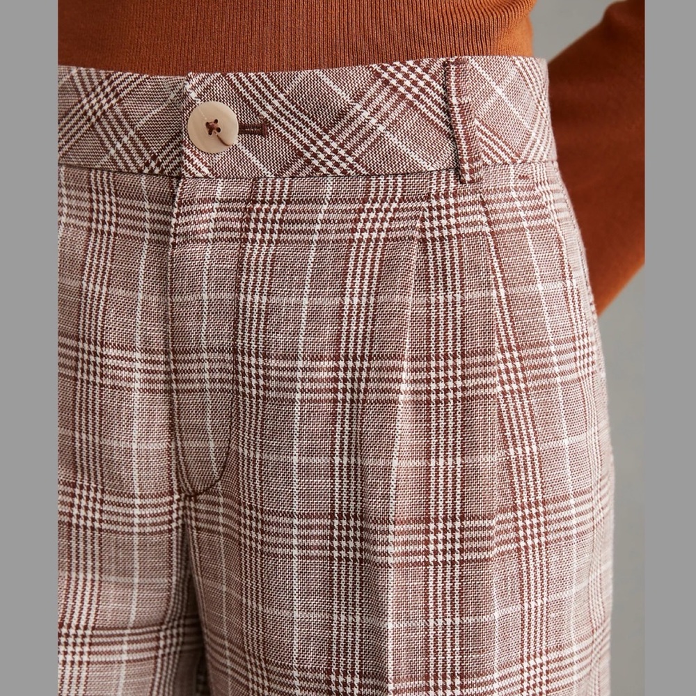 Anthropologie Maeve Pleated Plaid Trousers 14 NWT - Picture 3 of 11